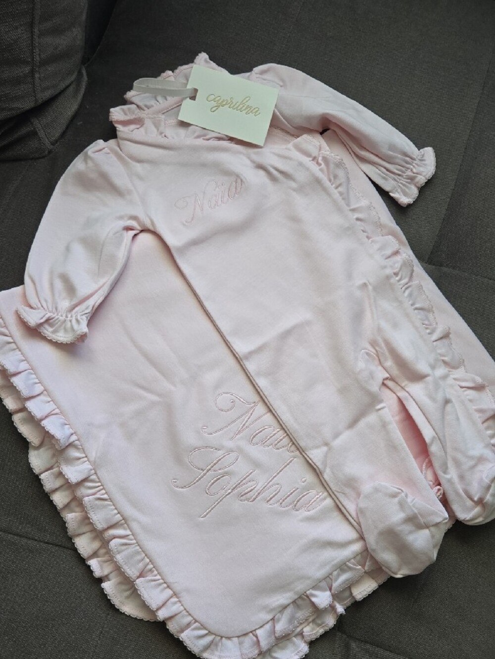 Piglet Pink Ruffle Newborn Set Personalized Baby Girl Outfit. - Picture 1 of 6